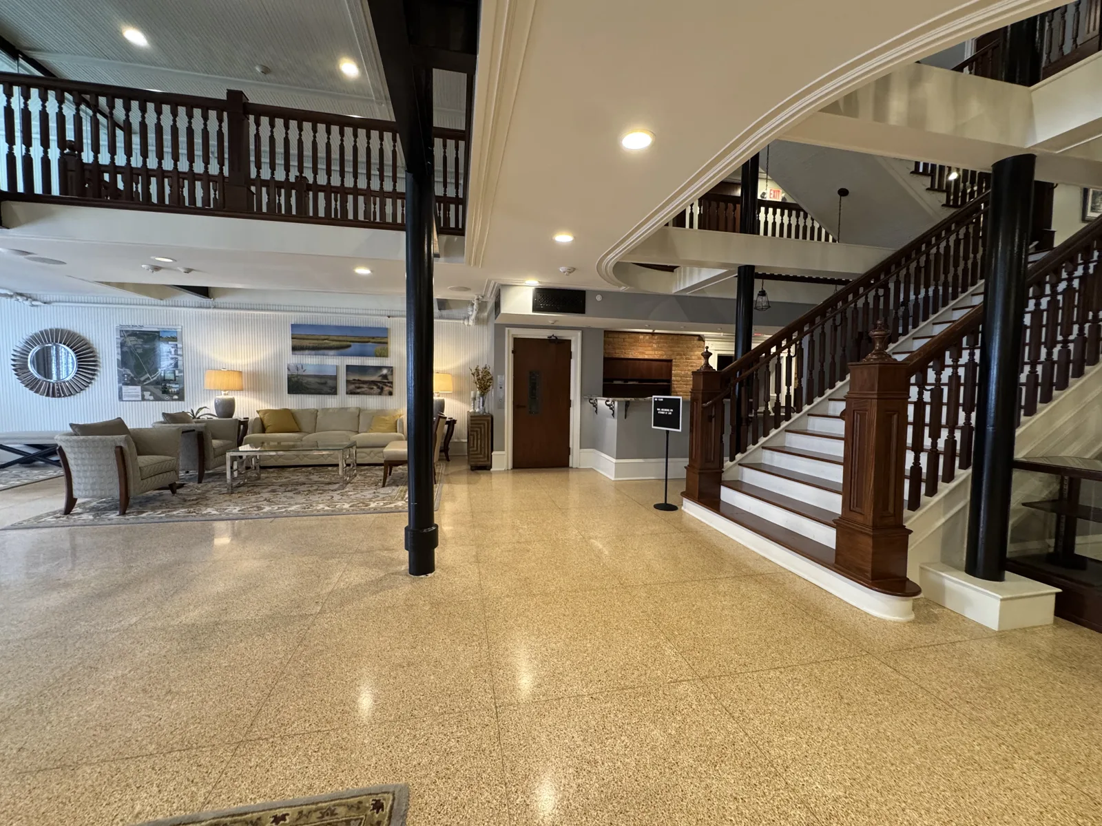 Lobby and staircase inside the Arceneaux law office in Thibodaux, Louisiana
